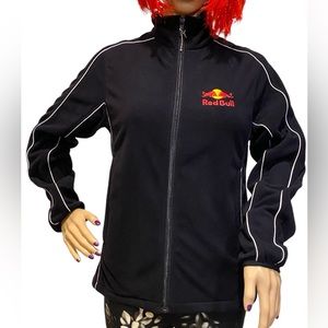 Red Bull Energy Drink Embroidered Soft Lightweight Black Fleece Jacket Small EUC